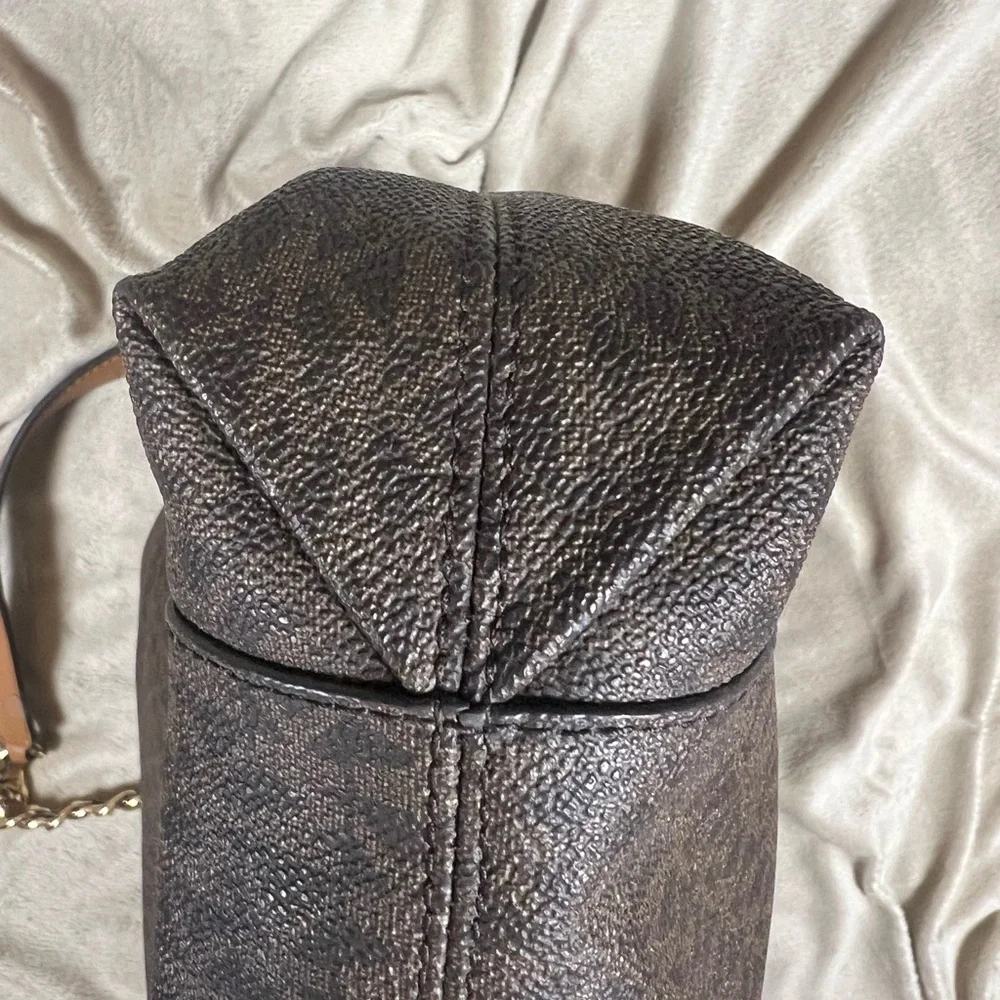Michael Kors Brown Signature Logo Tote Gold Chain Shoulder Bag